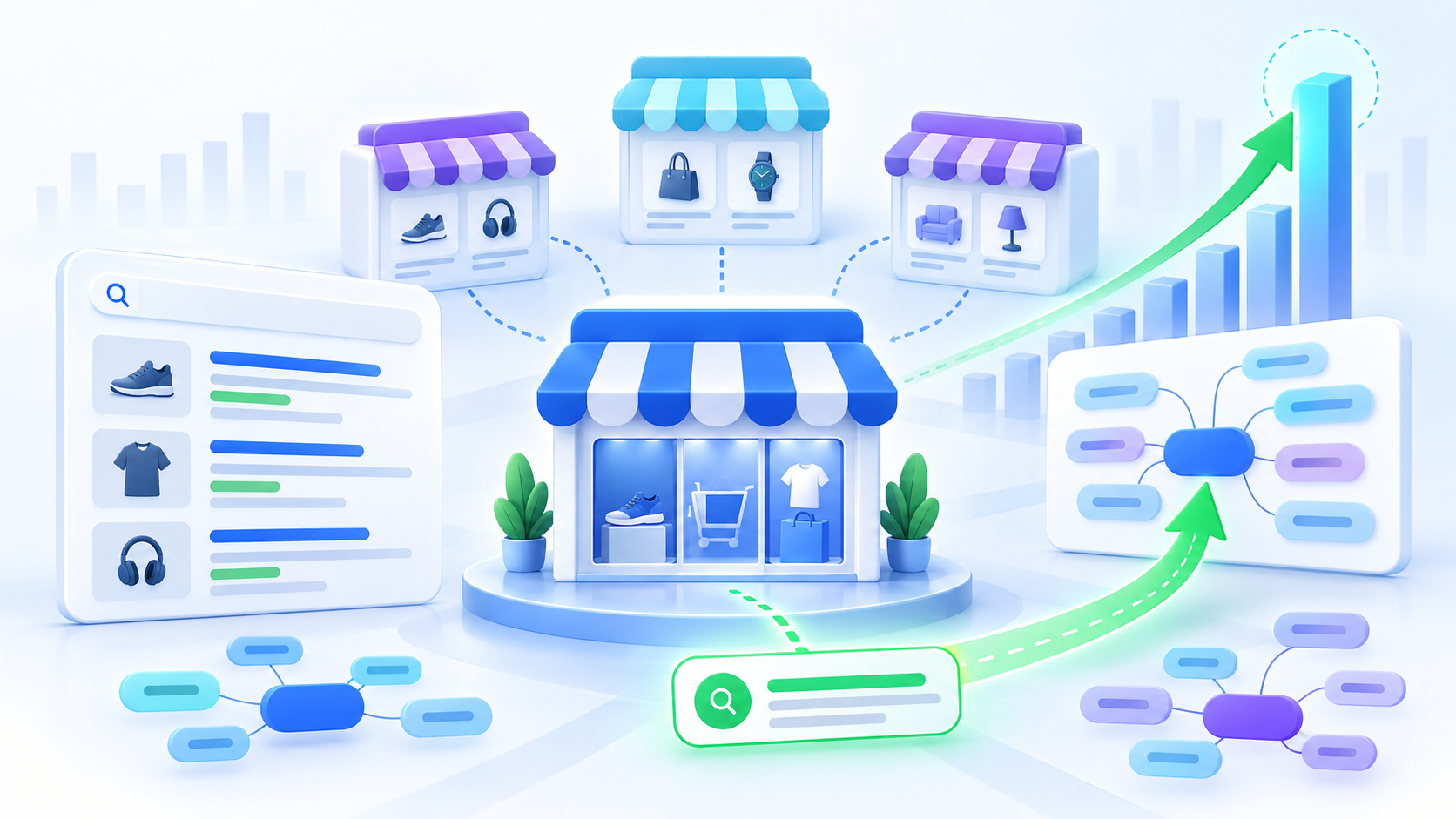 Ecommerce competitor keyword analysis showing stores, keyword clusters and growth opportunities